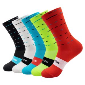 yelewen cycling socks compression athletic crew running socks mens womens hiking riding bike triathlon workout climbing sport 5 pairs