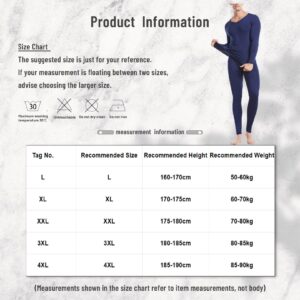 easyforever Mens Winter Warm Thermal T-Shirt Classic Baselayer Underwear Set Slim Fit Stretchy Long Johns Tops Navy Blue XX-Large