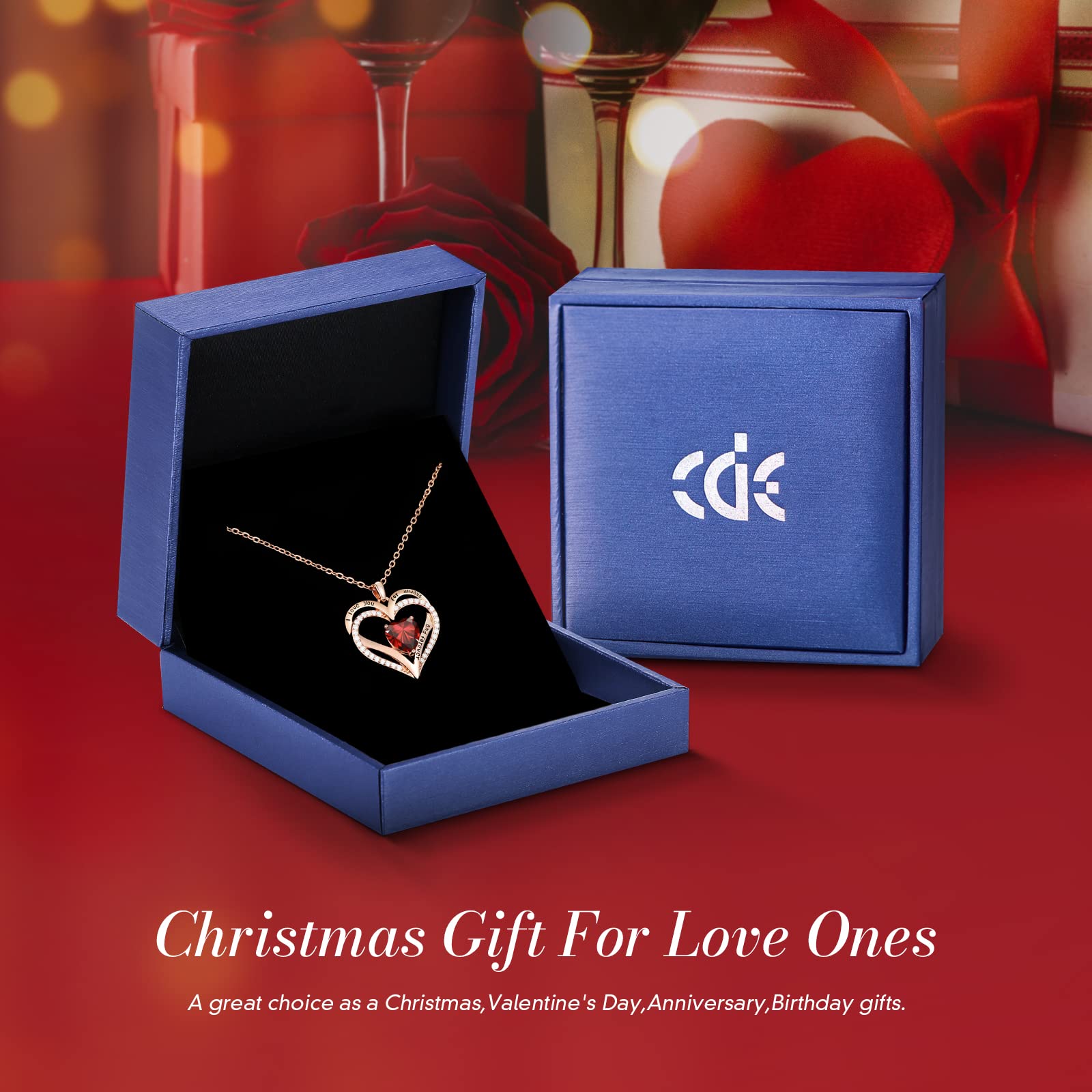 CDE Birthstone Necklaces for Women, 925 Sterling Silver Forever Love Heart Pendant Necklace, Christmas Birthday Anniversary Valentine's Day Jewelry Gift for Wife Mother Girlfriend Daughter Her