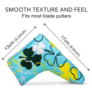 Lucky Shamrock Golf Putter Cover Premium Blade Putter Headcover Magnetic Golf Putter Head Cover fits for Scotty Cameron, Odyssey, Taylormade All Brand, Golf Gift for Women/Mens Golfer