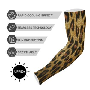 Dussdil Gold Leopard Cheetah Gardening Arm Sleeves Farmers Garden Farm Sleeves UV Sun Protection Cooling Sleeves for Women Men with Thumb Hole