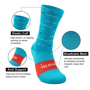 Yelewen Cycling Socks Compression Athletic Crew Running Socks Mens Womens Hiking Riding Bike Triathlon Workout Climbing Sport 5 Pairs