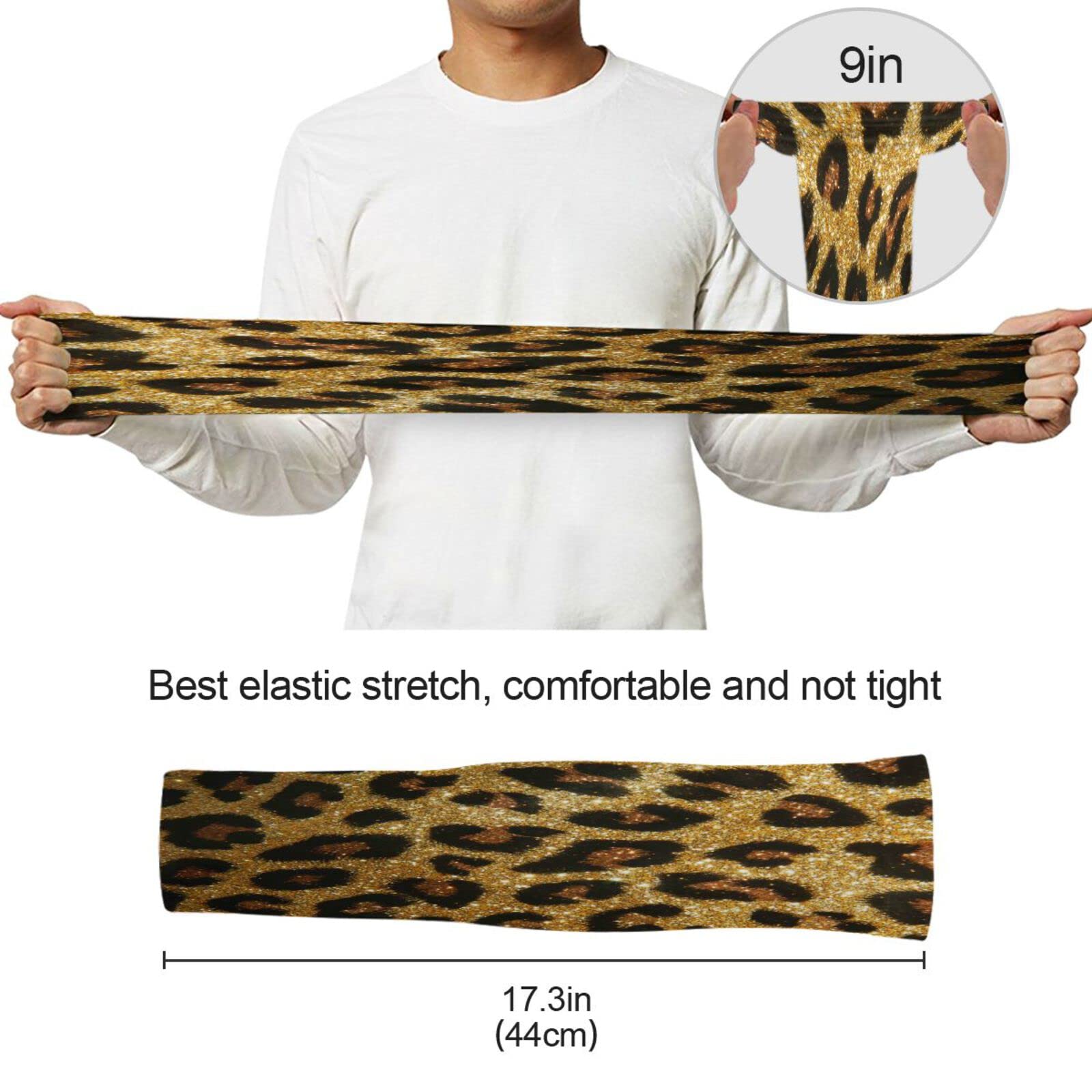 Dussdil Gold Leopard Cheetah Gardening Arm Sleeves Farmers Garden Farm Sleeves UV Sun Protection Cooling Sleeves for Women Men with Thumb Hole