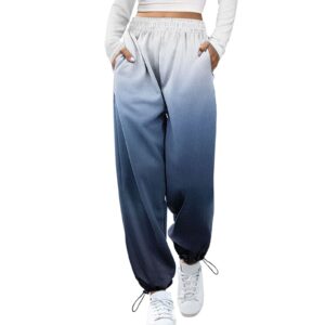 wocachi women's gradient color sweatpants cinch bottom high waist sports gym baggy jogger pants lounge trousers women clothing baggy sweatpant joggers track sports workout gym fitness loose