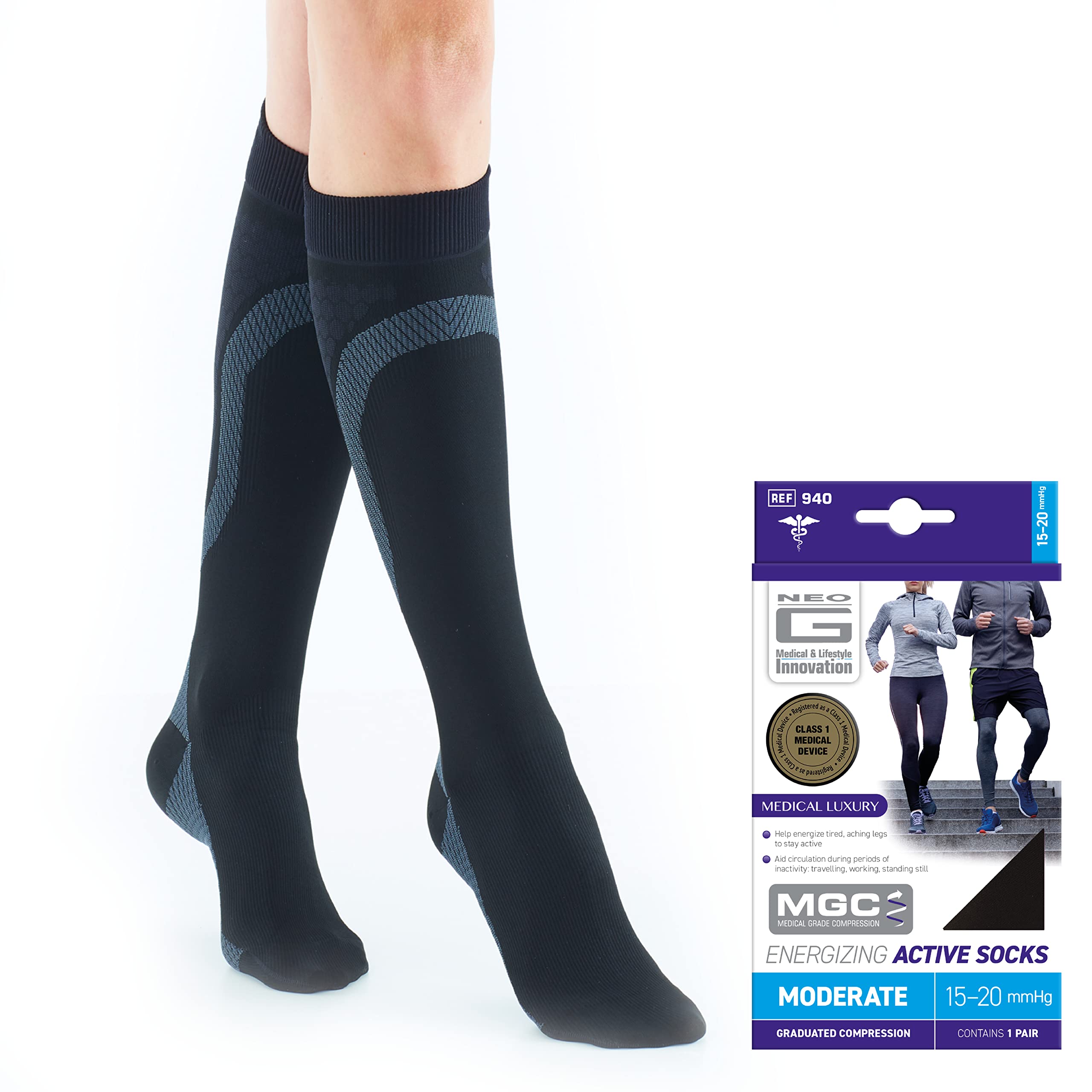 Neo-G Athletic Compression Socks for Sports & Active Lifestyles, Black