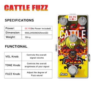 AZOR Fuzz Pedal Cattle Analog Guitar Effect Classic Stylish Pedal for Electric Guitar True Bypass