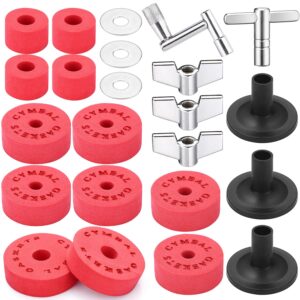 facmogu 23pcs eva material cymbal replacement accessories, cymbal stand tubes, drum cymbal eva pads include wing nuts, washers, cymbal sleeves & drum key - red