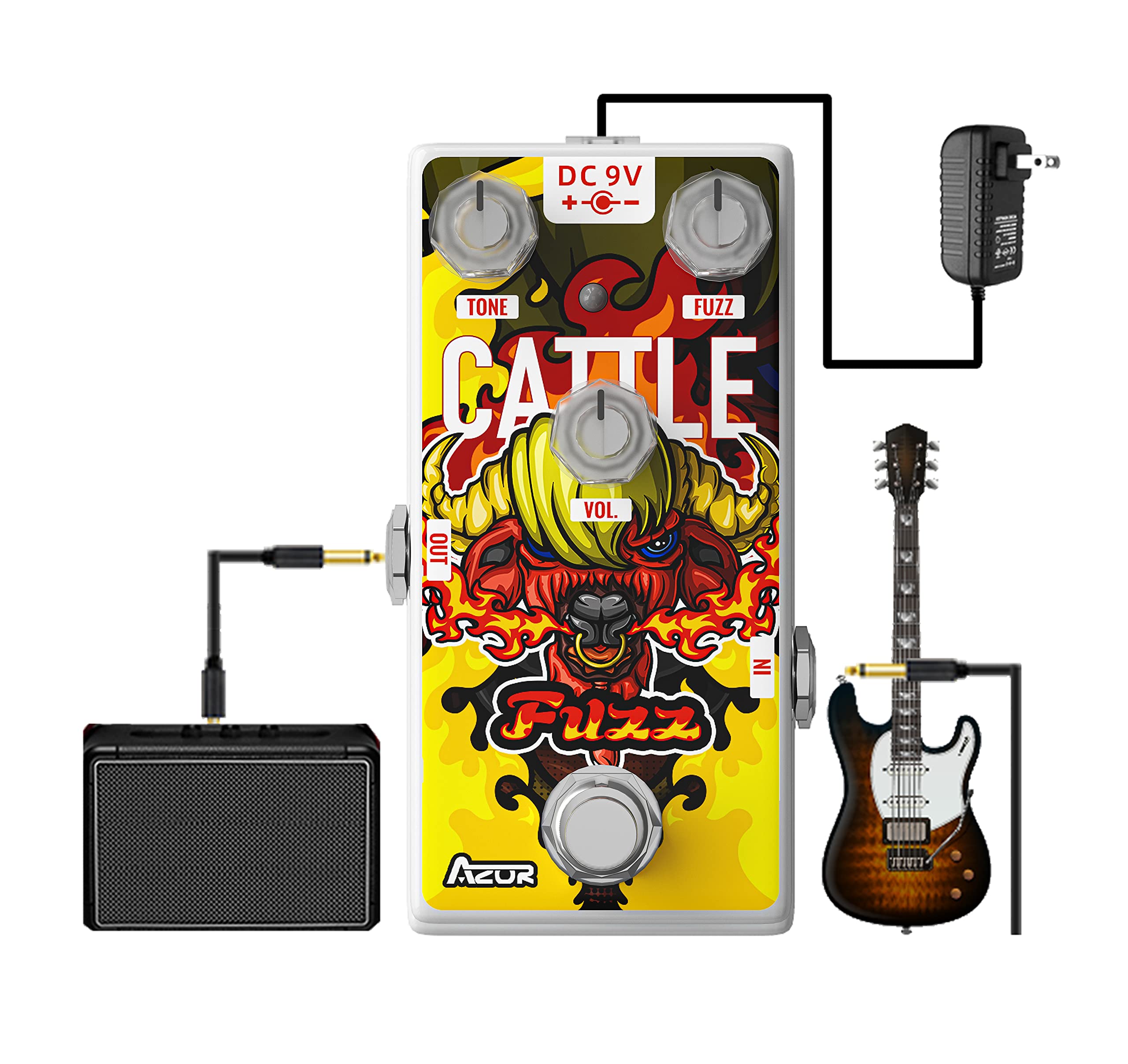 AZOR Fuzz Pedal Cattle Analog Guitar Effect Classic Stylish Pedal for Electric Guitar True Bypass