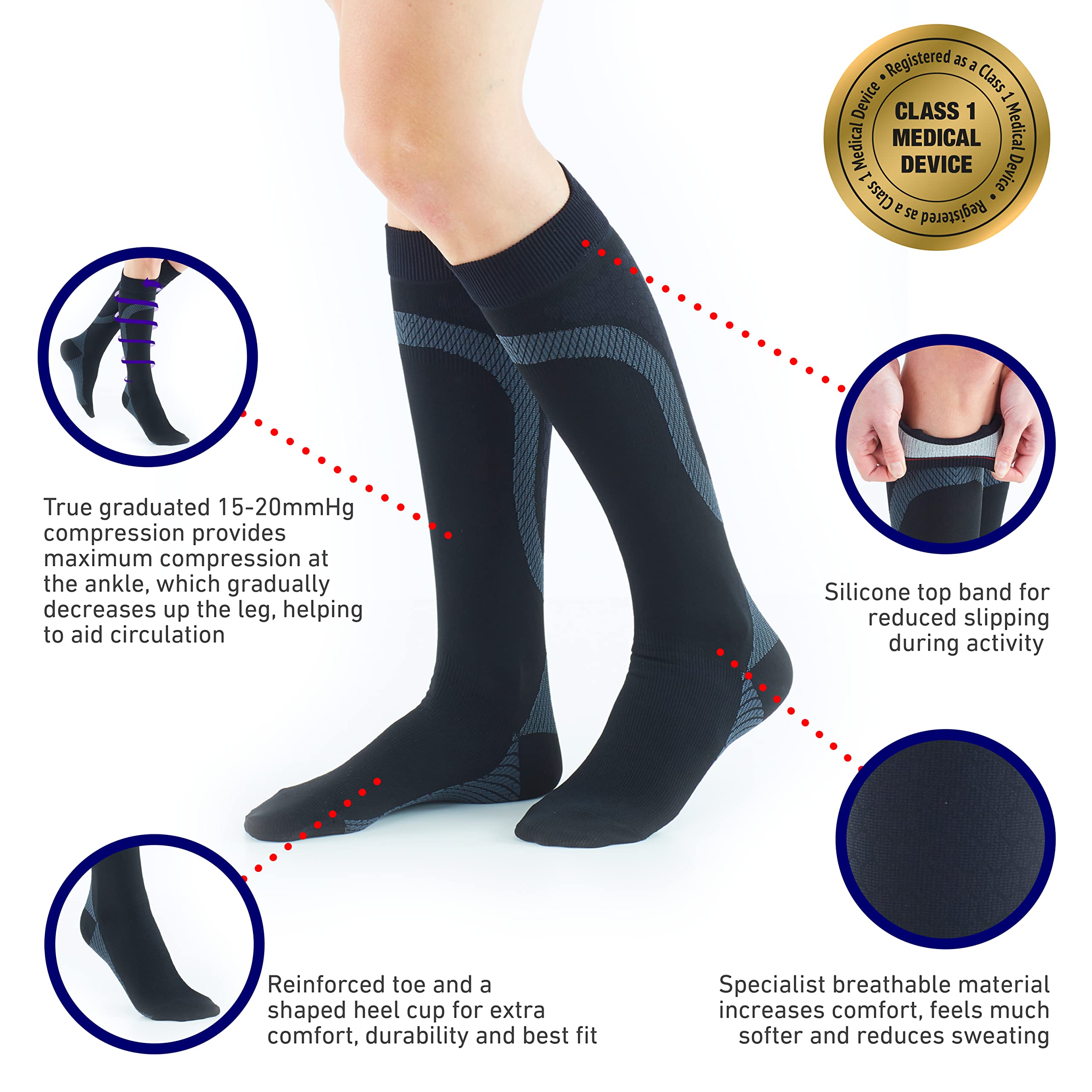 Neo-G Athletic Compression Socks for Sports & Active Lifestyles, Black