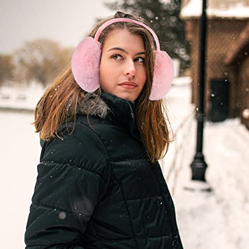 KINBOM Winter Ear Muffs, Cute Ear Muffs Winter Women Foldable Earmuffs Women Winter Earmuffs Ear Covers for Winter Cold Weather Outdoor (Pink)