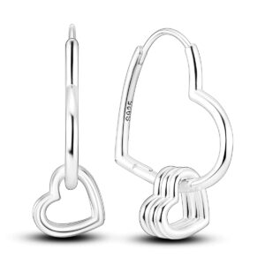 NARMO 925 Silver Earrings for Woman Heart Hoops Asymmetrical Heart Hoop Earrings Sterling Silver Heart Shaped Hoop Earrings