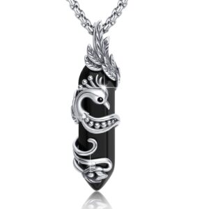 Phoenix Necklace Black Crystal Pendants Nirvana of Phoenix Pendant Fire Bird Phoenix Necklace I Survived Black Crystal Phoenix Jewelry Gift for Women Men 925 Sterling Silver