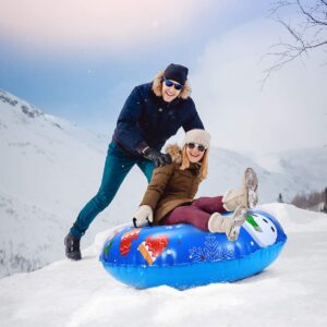 BESPORTBLE 120cm Snow Sleds PVC Inflatable Snow Tube Snow Sled Winter Snow Ring with Handles for Sledding Skiing Winter Outdoor Fun Snow Games(Blue Snowman Pattern)