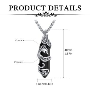 Phoenix Necklace Black Crystal Pendants Nirvana of Phoenix Pendant Fire Bird Phoenix Necklace I Survived Black Crystal Phoenix Jewelry Gift for Women Men 925 Sterling Silver