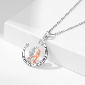 Fryneauy Sister Gifts from Sister Sterling Silver Sister Necklace Sister Pendant Necklace Jewelry Birthday Gifts for Sister Female Women