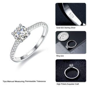 DAYBYDAY Moissanite Rings for Women 925 Sterling Silver 1ct Created Diamond Moissanite Engagement Ring Size 8