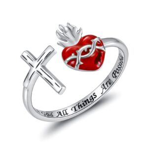 Sacred Heart of Jesus Ring 925 Sterling Silver Cross Rings God's Love Jewelry Amulet Gifts for Women (8)