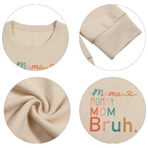 BLANCHES Mama Sweatshirt Women Mama Mommy Mom Bruh Funny Mom Life Sweatshirts Pullover Tops Casual Loose Long Sleeve Shirt Apricot