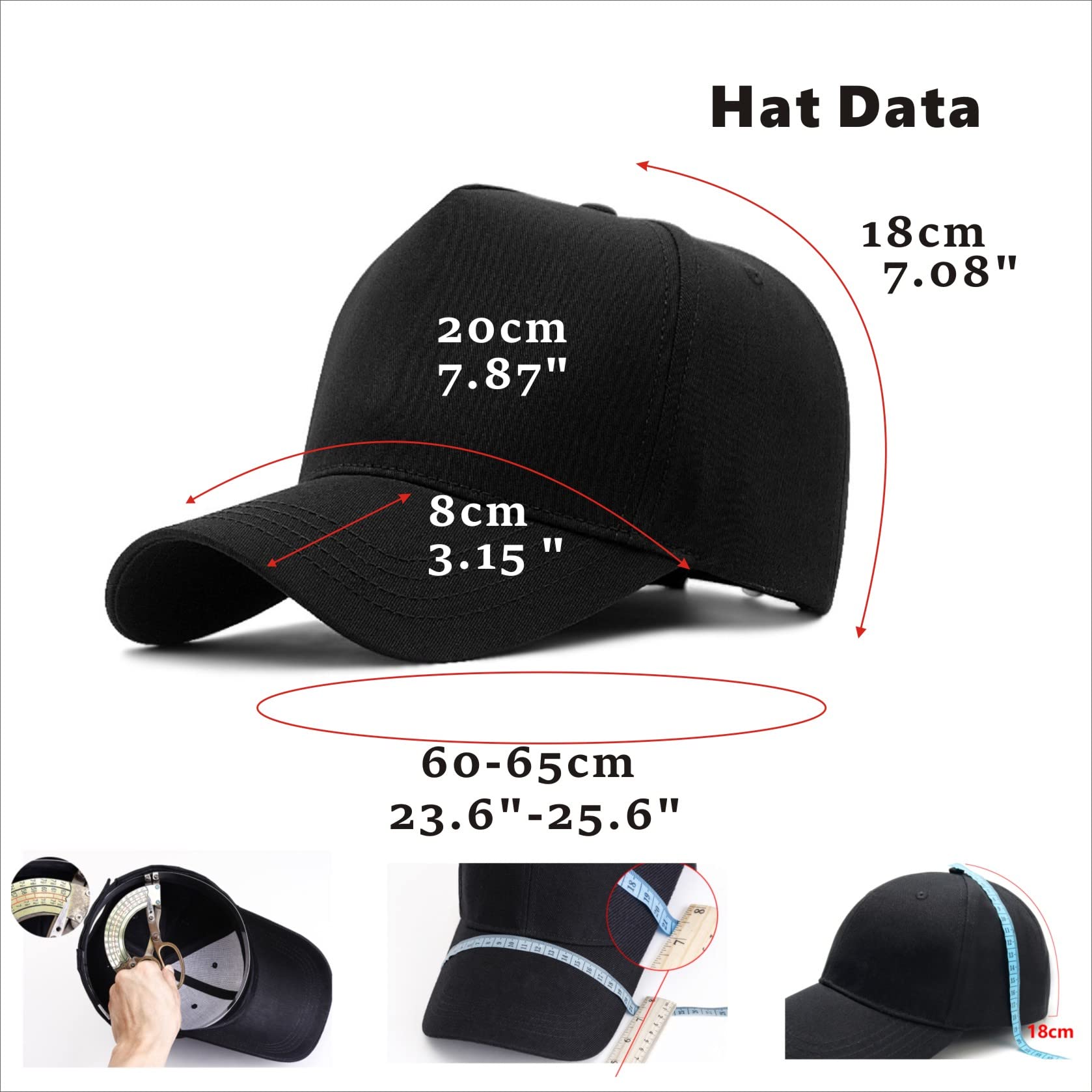 MUNULA Oversize XXL High Crown Baseball Cap Big Head Hats for Men Dad Hat Adjustable Plain Running Cap 23.6"-25.6" (Black)