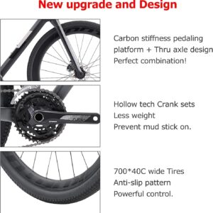 KOOTU Carbon Gravel Road Bike, Carbon Fiber Racing Bicycle with Shimano 105 R7000 22S Disc Brake Contineltal Tire