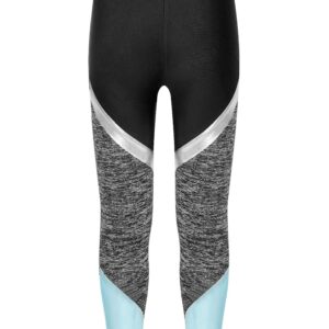 TiaoBug Kids Girls Athletic Leggings Yoga Pants Stretch Full Length Leggings Tights for Gymnastics Ballet Dance Light Blue 10 Years