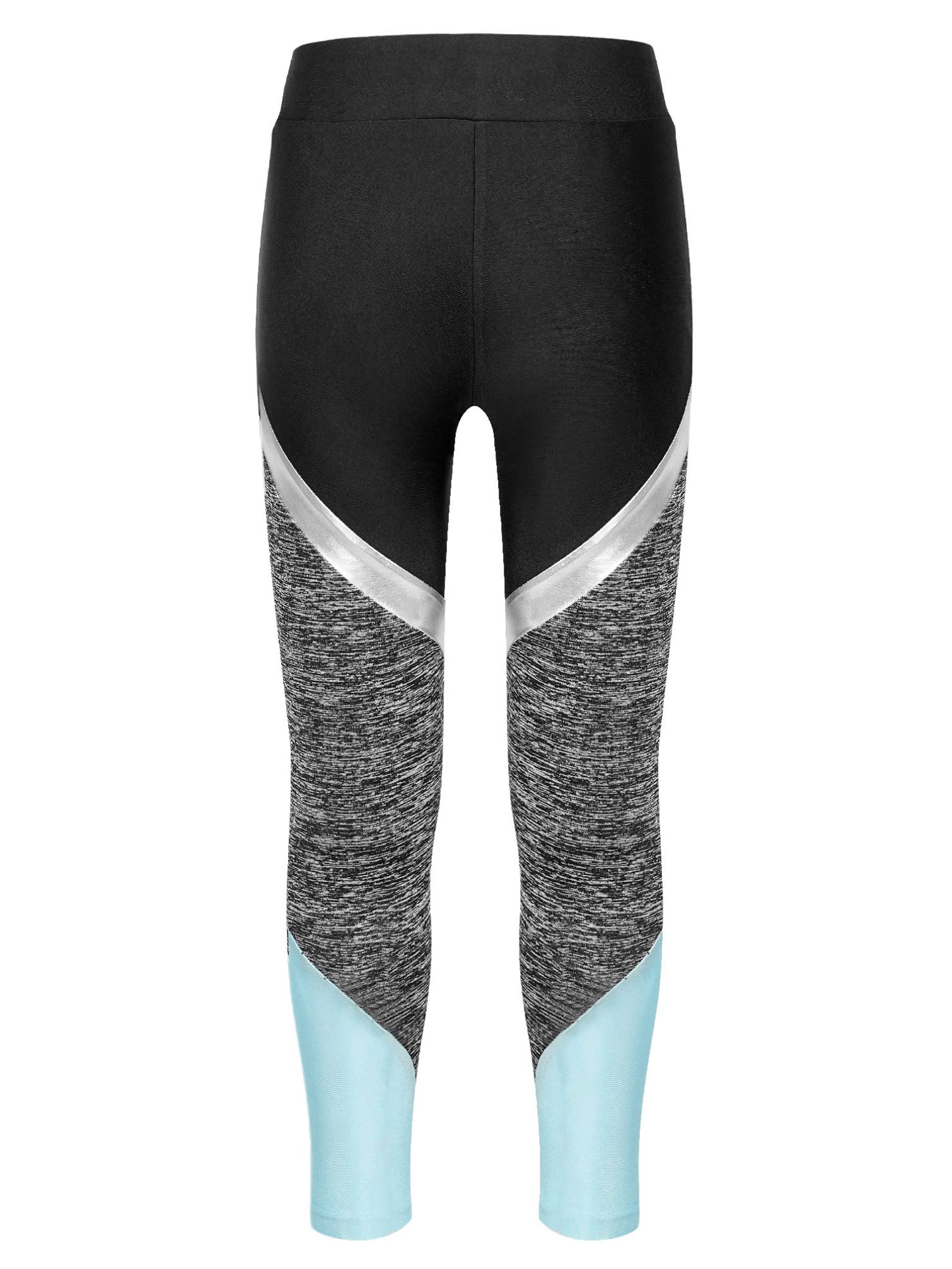 TiaoBug Kids Girls Athletic Leggings Yoga Pants Stretch Full Length Leggings Tights for Gymnastics Ballet Dance Light Blue 10 Years