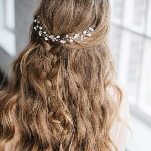 Jakawin Bride Pearl Wedding Hair Vine Rhinestone Hair Piece Crystal Bridal Hair Accessories for Women HV192 (1 Silver)