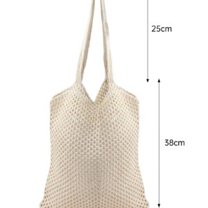 Stizimn Crochet Mesh Beach Tote Bag Shoulder Bag Handbags Knitting Hollow Summer Bag Hobo Bag Aesthetic for Women (Beige3)