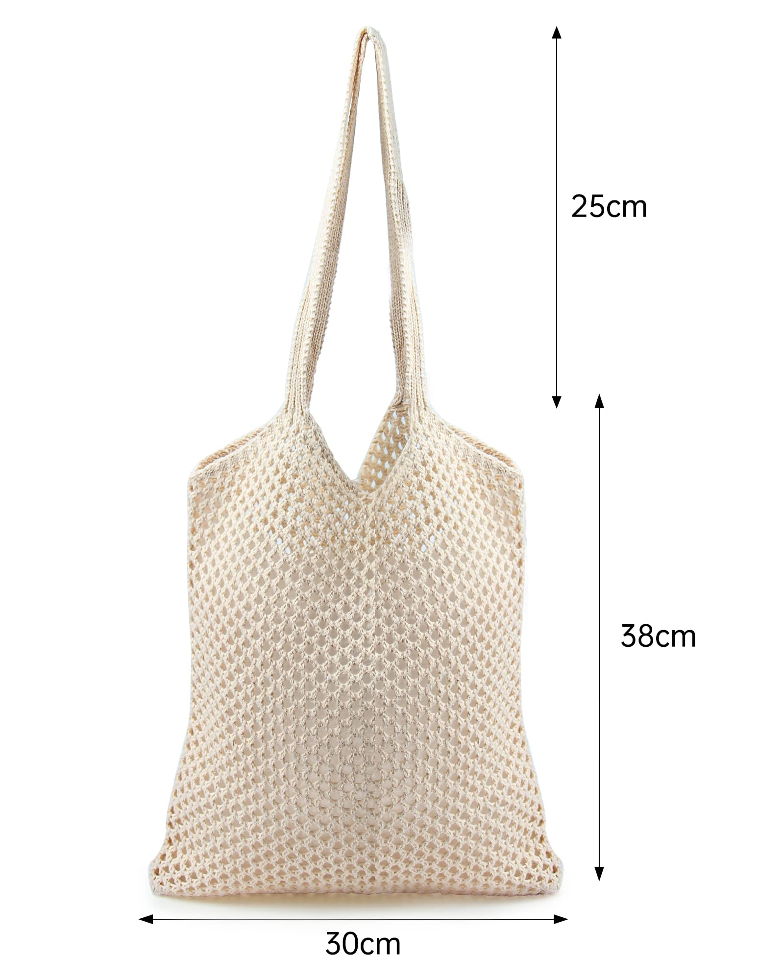 Stizimn Crochet Mesh Beach Tote Bag Shoulder Bag Handbags Knitting Hollow Summer Bag Hobo Bag Aesthetic for Women (Beige3)