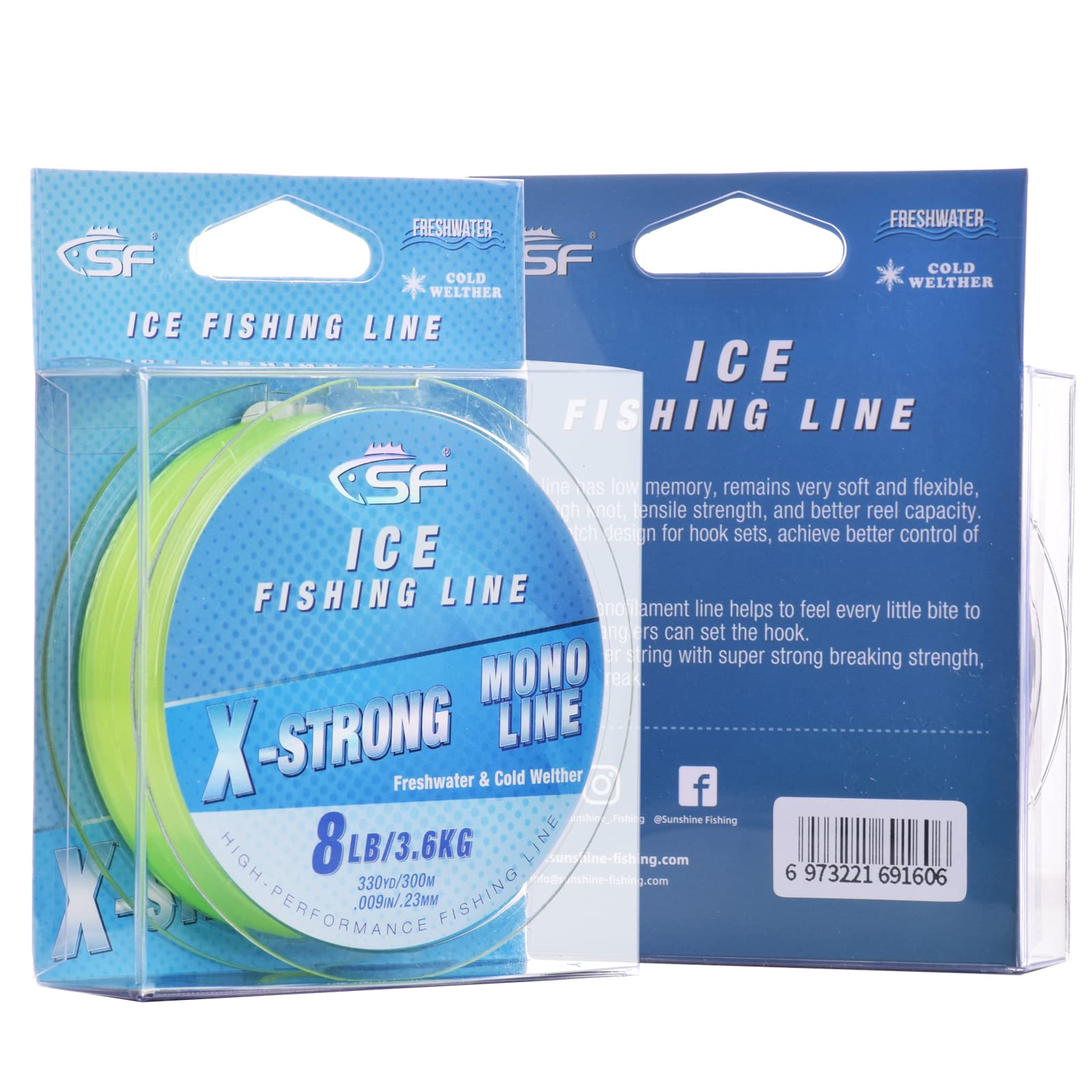 SF 6LB/2.7KG 330YD/300M X-Strong Ice Monofilament Fishing Line with Spool Mono Line Fishing Wire Freshwater, Fluor Green