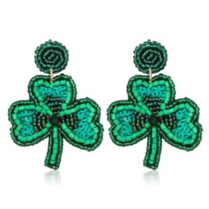 st patricks day dangle earrings beaded shamrock earrings handmade hypoallergenic cute green leaf lucky clover drop dangling earrings for women irish holiday jewelry gift