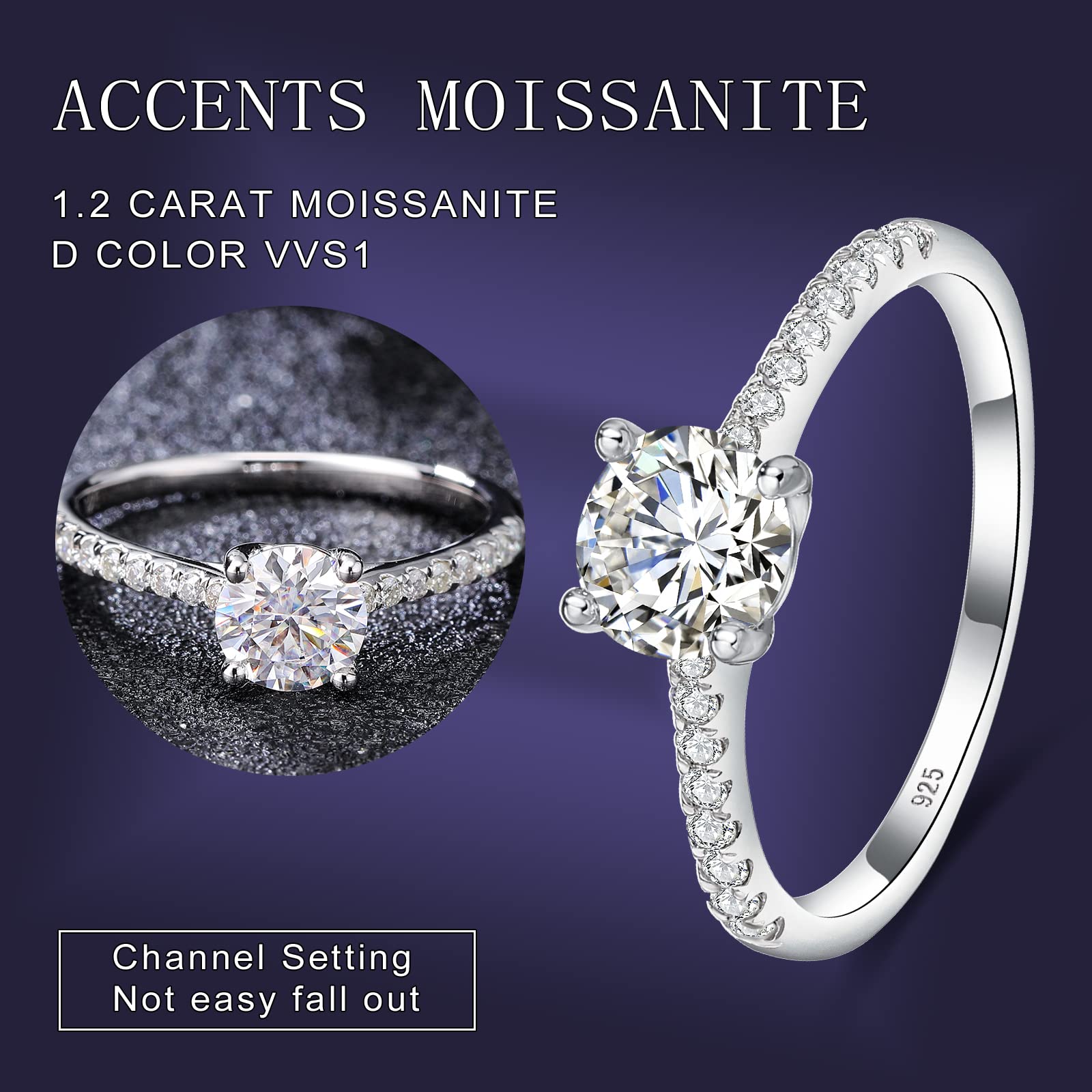 DAYBYDAY Moissanite Rings for Women 925 Sterling Silver 1ct Created Diamond Moissanite Engagement Ring Size 8