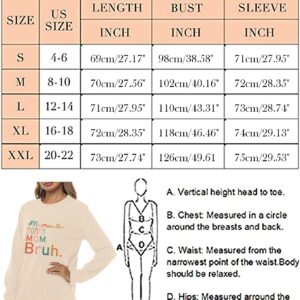 BLANCHES Mama Sweatshirt Women Mama Mommy Mom Bruh Funny Mom Life Sweatshirts Pullover Tops Casual Loose Long Sleeve Shirt Apricot