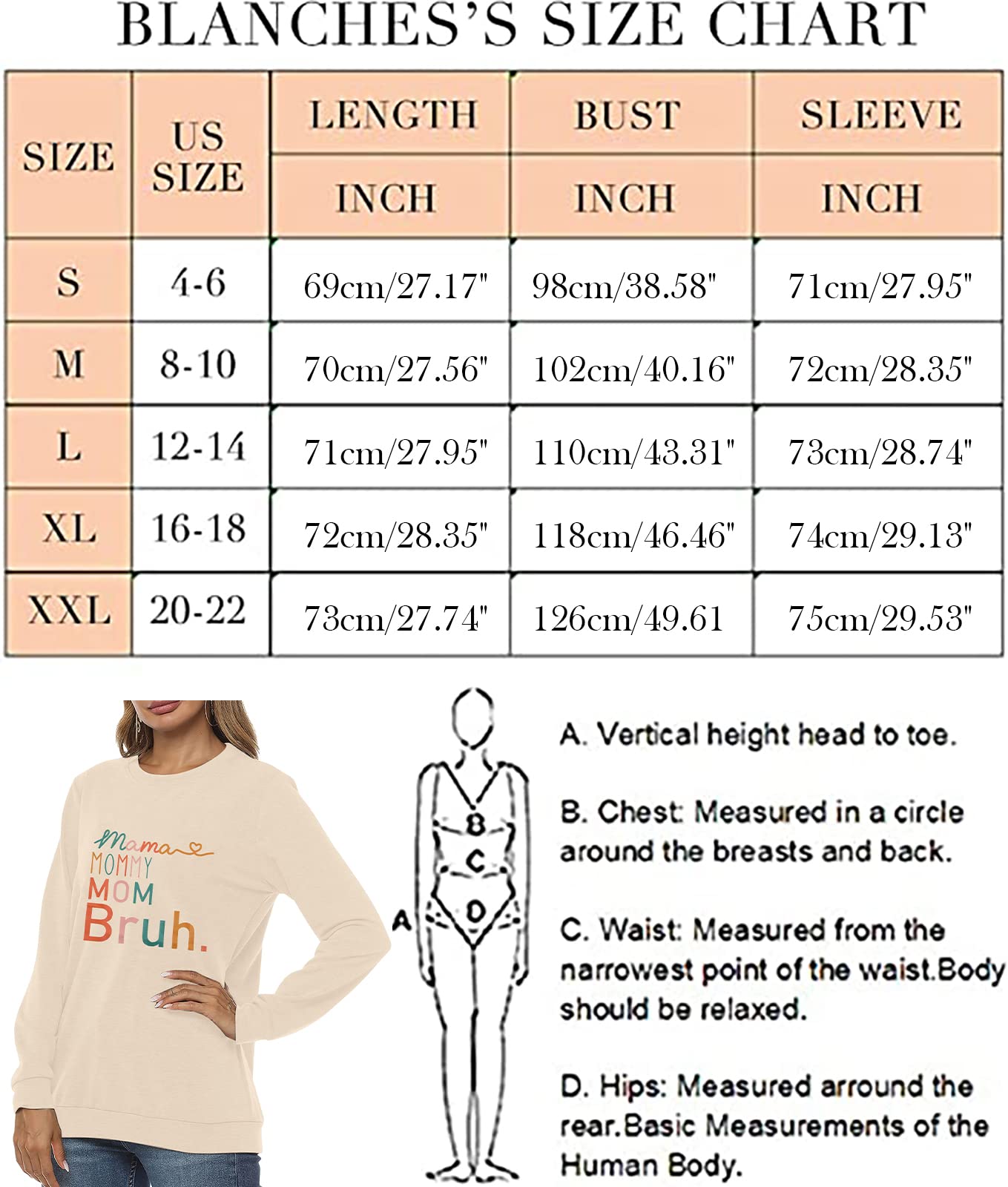 BLANCHES Mama Sweatshirt Women Mama Mommy Mom Bruh Funny Mom Life Sweatshirts Pullover Tops Casual Loose Long Sleeve Shirt Apricot