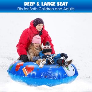 BESPORTBLE 120cm Snow Sleds PVC Inflatable Snow Tube Snow Sled Winter Snow Ring with Handles for Sledding Skiing Winter Outdoor Fun Snow Games(Blue Snowman Pattern)