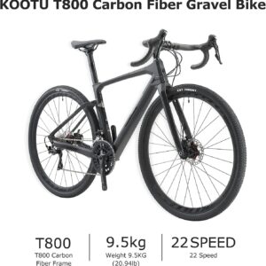 KOOTU Carbon Gravel Road Bike, Carbon Fiber Racing Bicycle with Shimano 105 R7000 22S Disc Brake Contineltal Tire