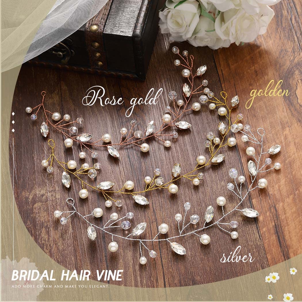 Jakawin Bride Pearl Wedding Hair Vine Rhinestone Hair Piece Crystal Bridal Hair Accessories for Women HV192 (1 Silver)