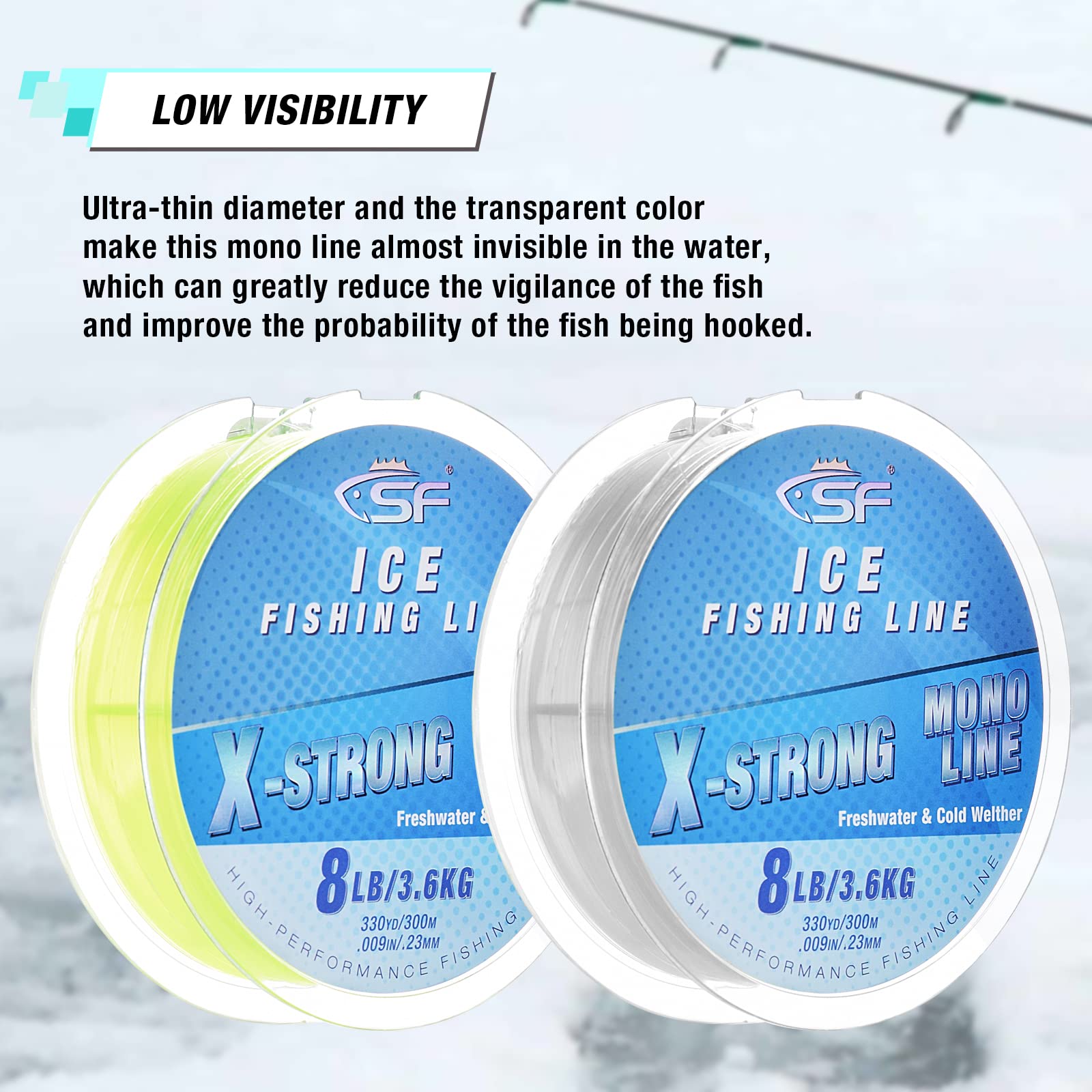 SF 6LB/2.7KG 330YD/300M X-Strong Ice Monofilament Fishing Line with Spool Mono Line Fishing Wire Freshwater, Fluor Green