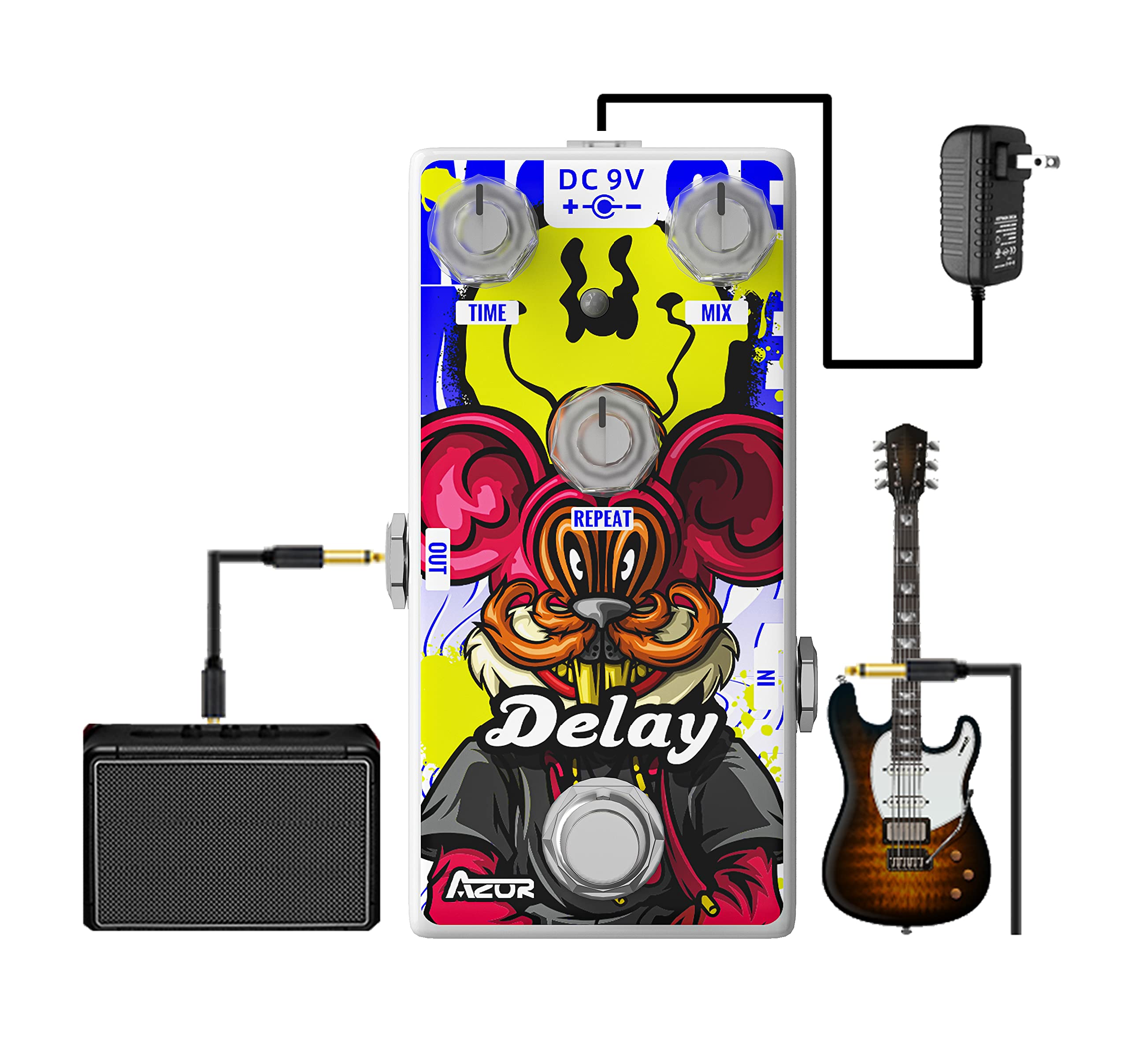 AZOR Digital Delay Guitar Effect Pedal Mouse Vintage Unique Tones Delay Pedal for Electric Guitar AP508