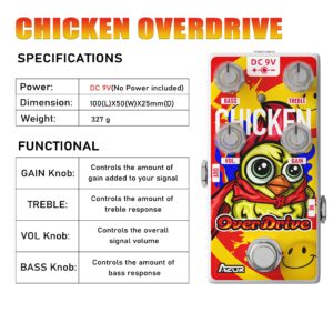 AZOR Overdrive Guitar Effect Pedal Chicken Overdrive Wide Range Pedal for Electric Guitar True Bypass AP505