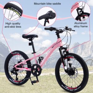 WEEROCK 20 Inch Kid's Mountain Bike MTB Shimano 7 Speeds Aluminium Alloy Frame Bicycle for Boys Girls,Youth,Pink