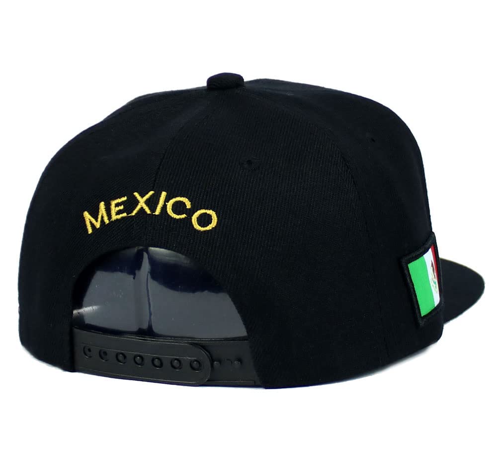 Mexican Hat Mexico State Federal Logo Embroidered Snapback Flat Bill Baseball Cap (Oaxaca- Black/Gold)