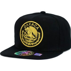 Mexican Hat Mexico State Federal Logo Embroidered Snapback Flat Bill Baseball Cap (Oaxaca- Black/Gold)