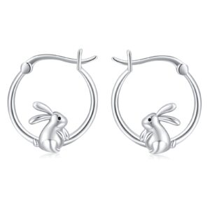 AOVEAO Bunny Earrings 925 Sterling Silver Rabbit Bunny Hoop Huggie Earrings Cute Bunny Earrings Jewelry for Women