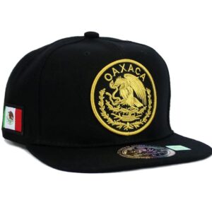 Mexican Hat Mexico State Federal Logo Embroidered Snapback Flat Bill Baseball Cap (Oaxaca- Black/Gold)