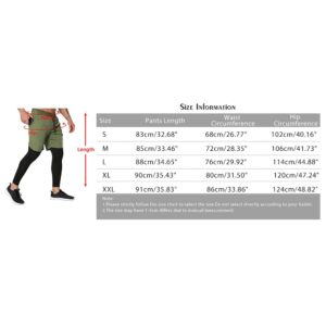 Hotfiary Men's Running Pants with Pockets, 2 in 1 Compression Pants with Shorts Quick Dry Athletic Tights for Gym Workout