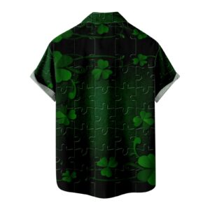 Mens St. Patrick's Day Button Down Shirt Short Sleeve Casual Hawaiian Shirt Green Shamrock Printed Aloha Shirts Tops