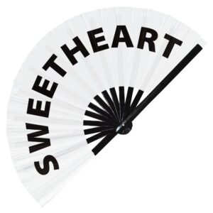 Sweetheart hand fan foldable bamboo circuit hand fan funny gag slang words expressions statement gifts Festival accessories Rave handheld Circuit event fan Clack fans (White)