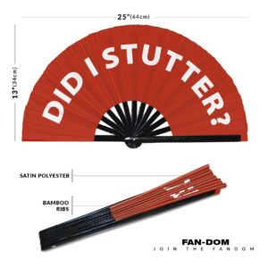 Did I Stutter? hand fan foldable bamboo circuit hand fan funny gag slang words expressions statement gifts Festival accessories Rave handheld Circuit event fan Clack fans (Red)