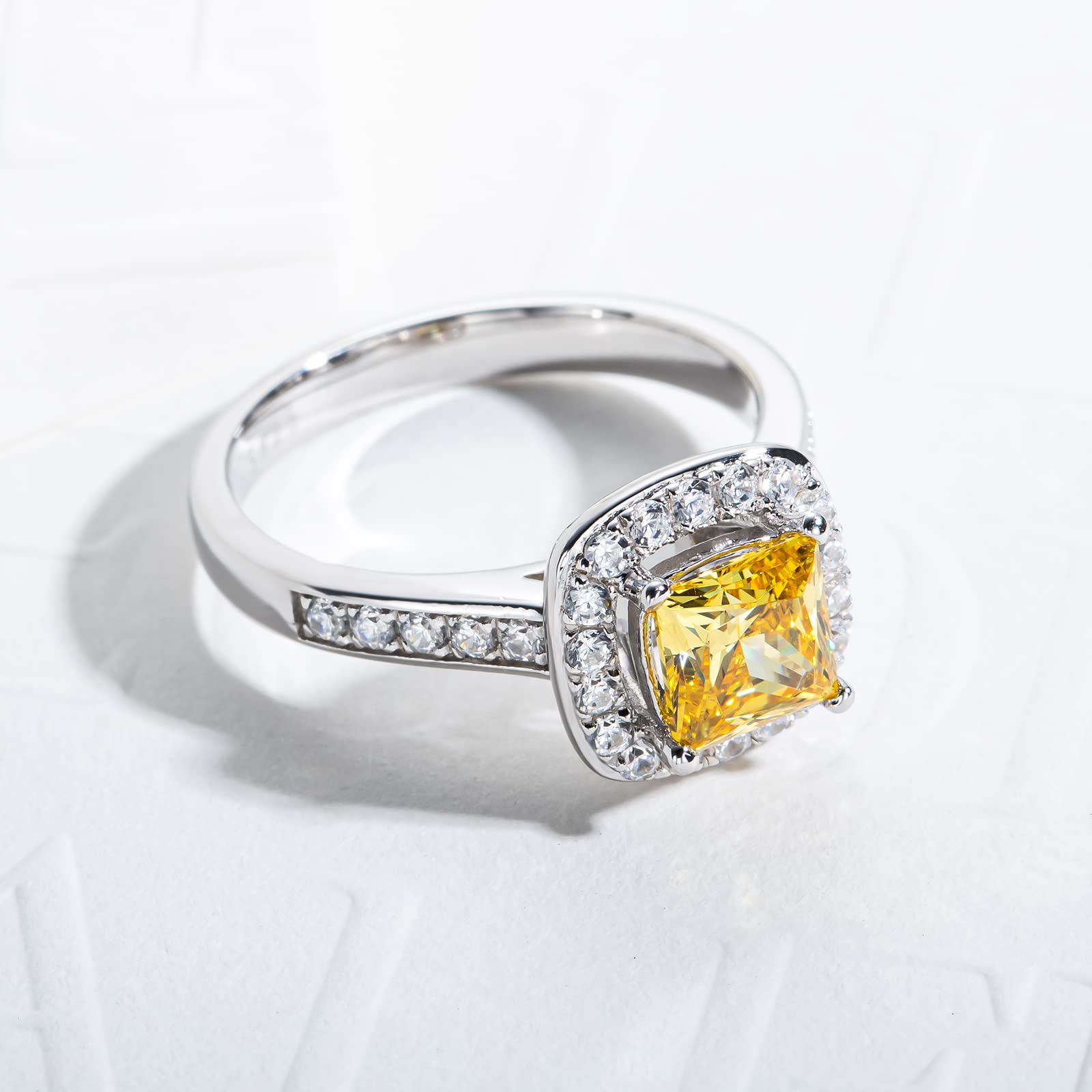 Gobaalele 1.2cttw/1.3cttw/2.4cttw Promise Rings Simulated Yellow Diamond Cubic Zirconia Ring Radiant Cut Sterling Silver Ring for Women (Princess Cut, 7.5)